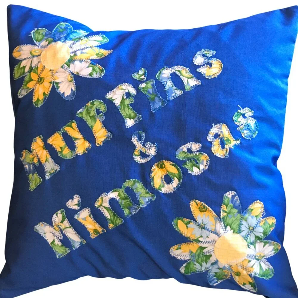 Handmade Cottagecore Pillow Cover, Whimsical Spring Summer Muffins Mimosas 16x16